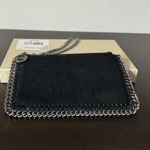 New STELLA MCCARTNEY Black Shaggy Deer Faux-Leather Falabella Mini Wristlet Bag